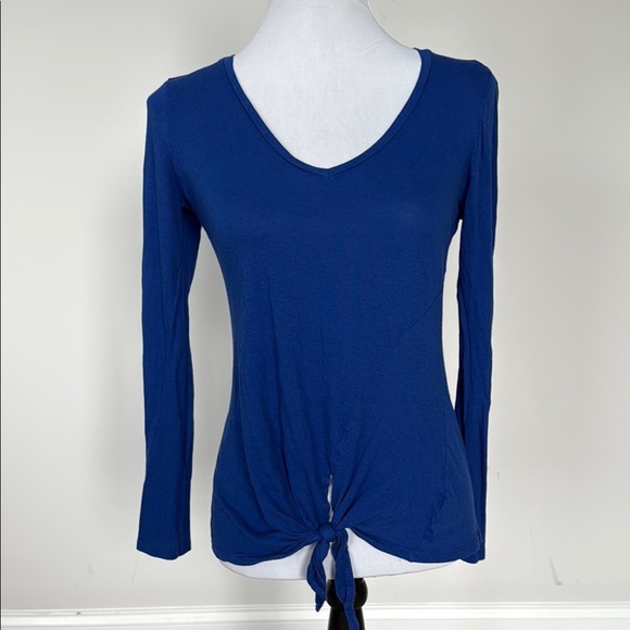 Express Cobalt Blue V-Neck Tie Blouse Sz XS - Picture 1 of 5